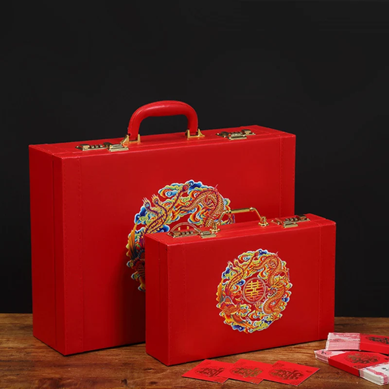 chinese-wedding-ceremony-gift-box-engagement-proposal-red-envelope-box-bridal-trunk-loable-pu-leather-pure-color-new-condition