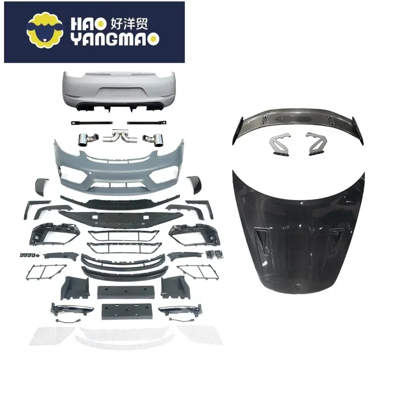 Suitable for Race-Inspired FORPorsche 718/981 GT4 Spyder Style Body Kit Polypropylene Plastic with Carbon Fiber Hood Spoiler