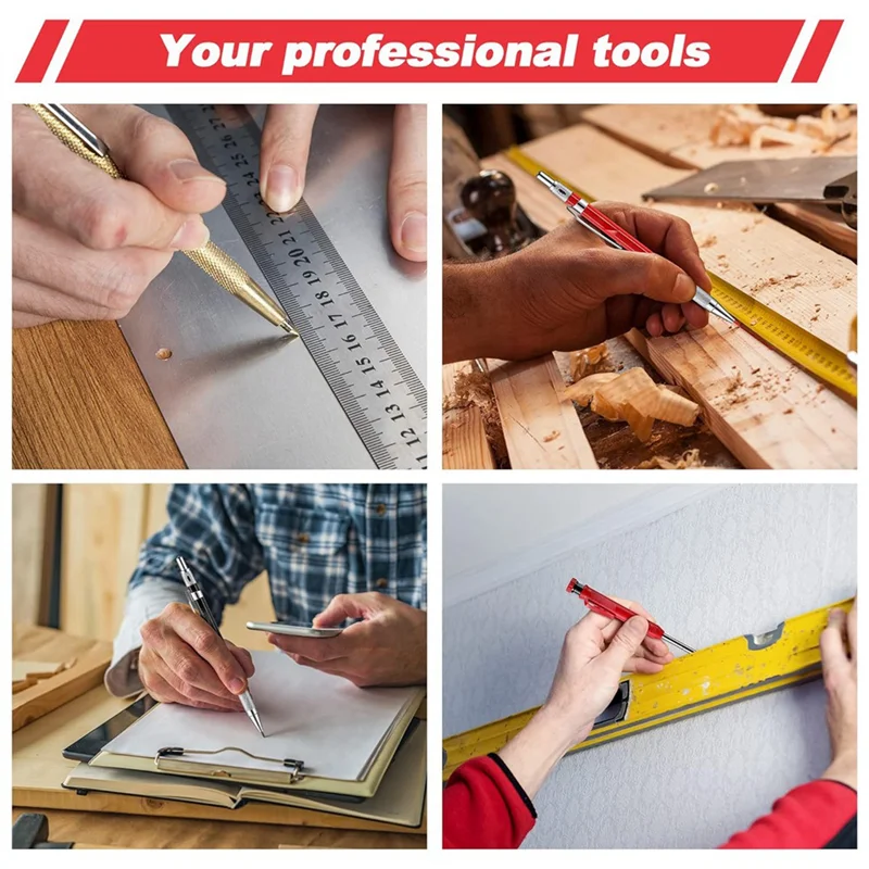 Set Pensil Tukang Kayu Mekanis Bergaya dengan Isi Ulang Spidol dan Alat Penulis Karbida, Pensil Pertukangan Lubang Dalam Padat Durab