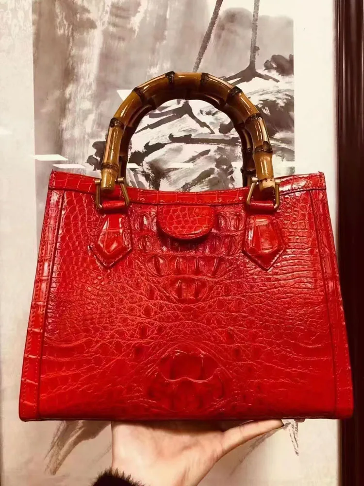 Borsa da donna elegante in vera pelle di coccodrillo in vera pelle di bambù borsa da donna per ufficio firmata di marca borsa di lusso per feste in