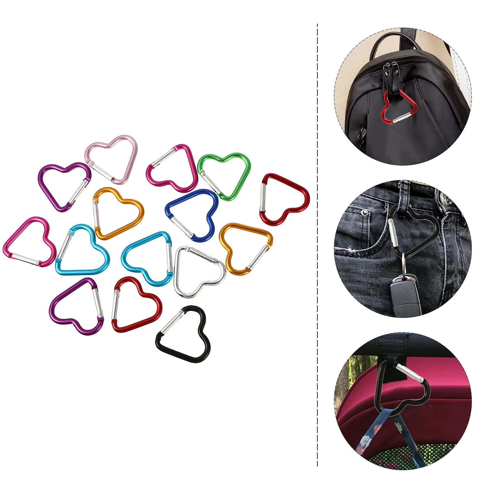 15 Pcs Keychain Carabiner Clip Hook Sports Bottle Buckle Heart Shaped Outdoor Clips