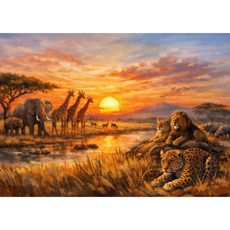 500/1000/1200/2000PCS Puzzle African Savannah Sunset Waterhole Wild Animals Jigsaw Home Decor Family Interactive Gift