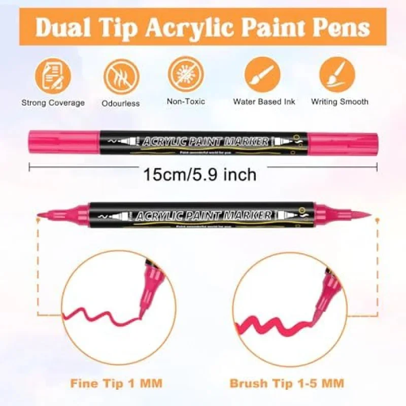 30/48/60-72 قطعة مجموعة علامات ملونة مزدوجة الطرف أقلام سطح معدنية أكريليك لوحات فنية ، أعمال فنية ، أعمال رسم من الورق المقوى