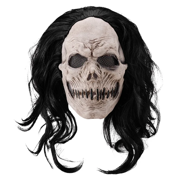 WeirdGoth Halloween Screaming Skull Latex Mask, Bloody Scary Full Head Ghost Headgear, Horror White Ghost Face Cosplay Party Pro