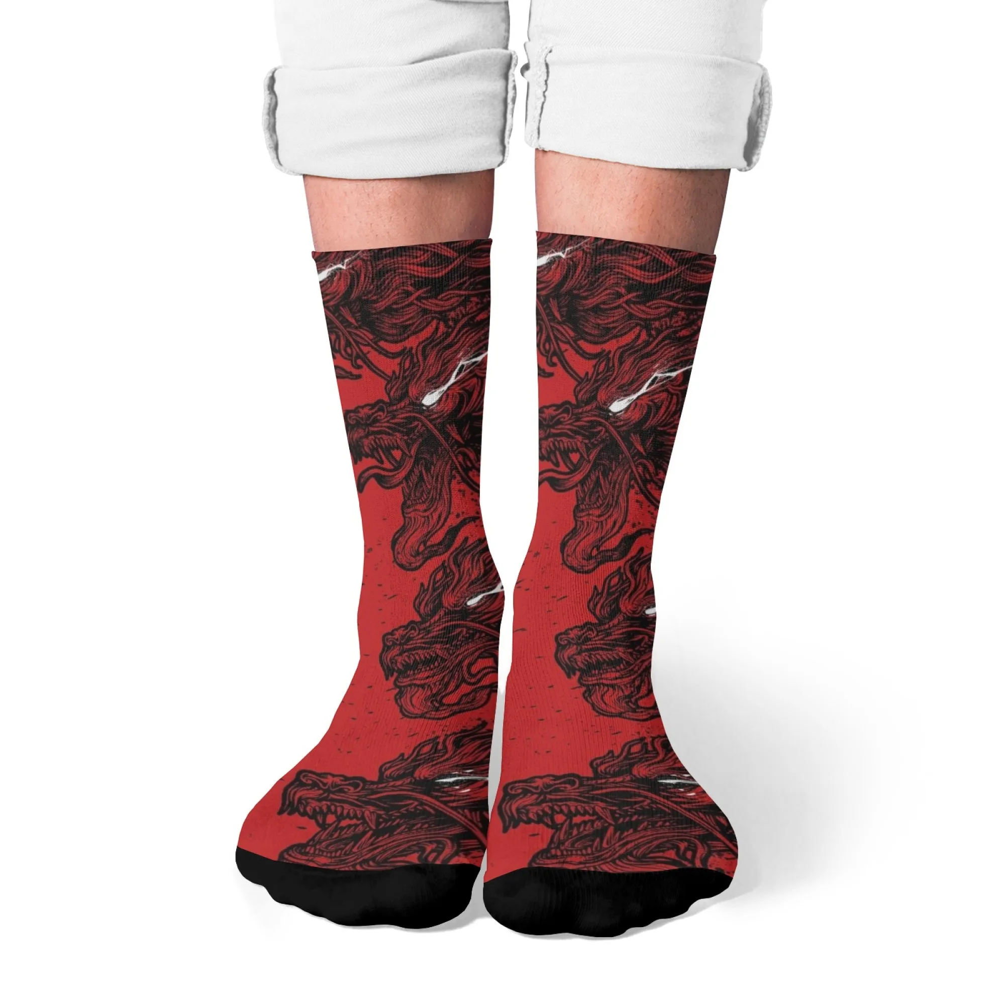 Drachen Totem Gedruckt männer Socken Bequeme Atmungsaktive Nicht-slip Socken Neuheit Harajuku Straße Hip Hop Crew Socken Party geschenk