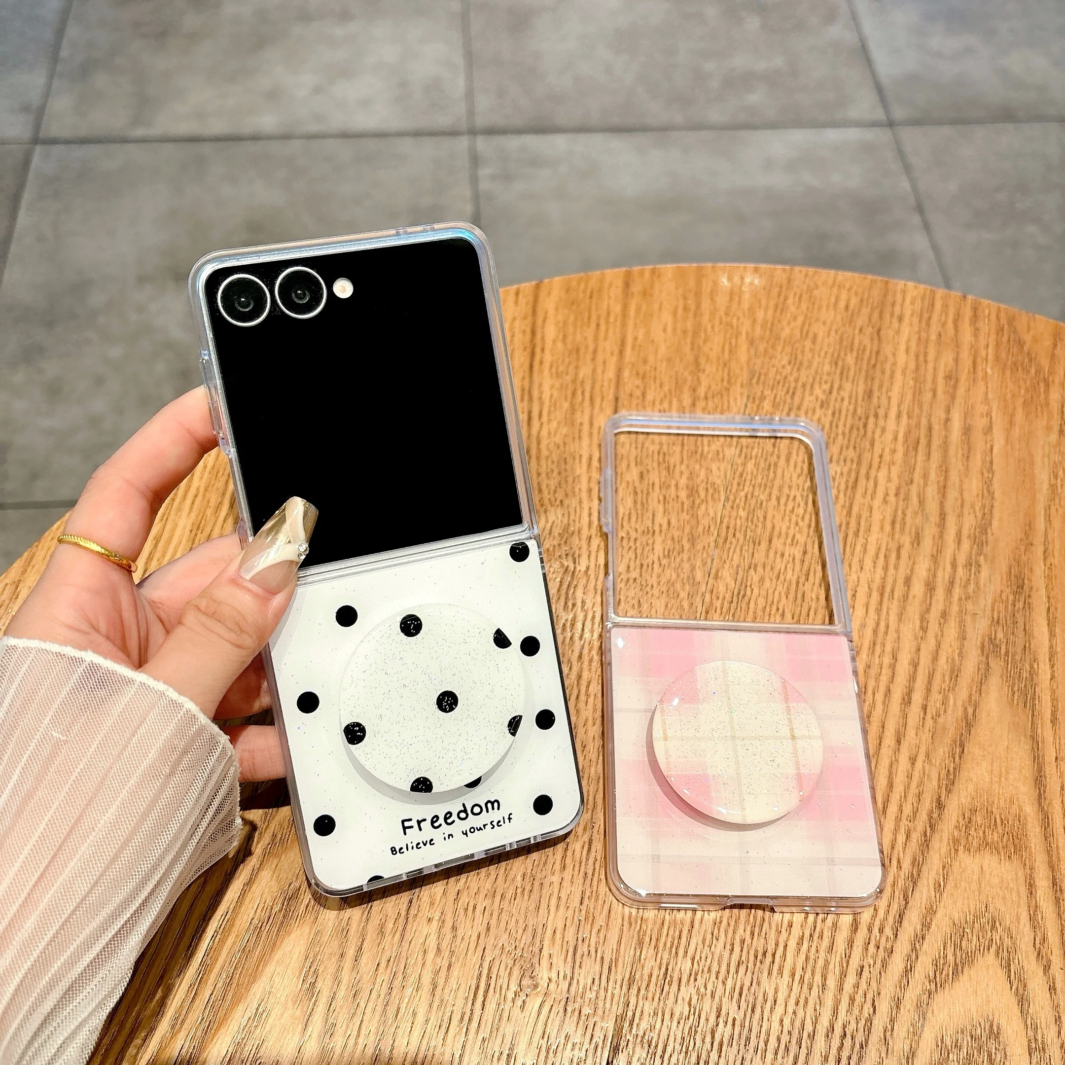 هاتف بنقطة موجة بلون سادة مع حافظة لهاتف سامسونج جالاكسي Z Flip 7 6 5 4 3 غطاء خلفي واقٍ لهاتف ZFlip6 ZFlip7