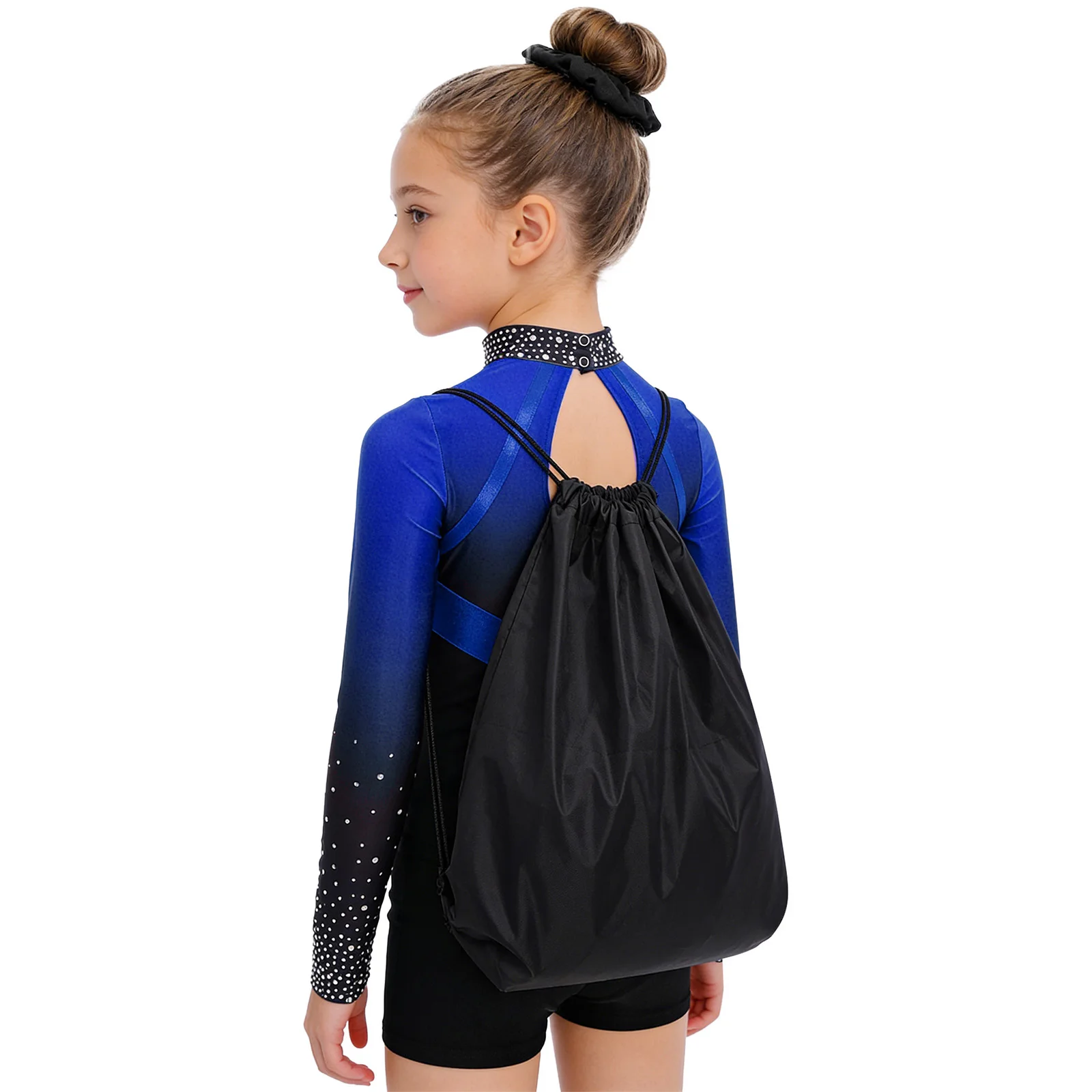 

Kids Girls Figure Skating Gymnastics Practice Dance Outfits Skating Sets Long Sleeve Leotard Shorts And Hairband Drawstring Bag