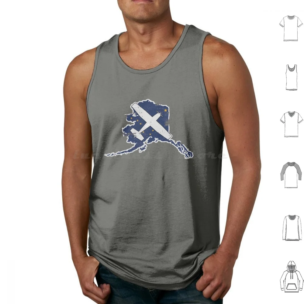 Alaska State Silhouette And Flag Pilot C-172 Skyhawk Vintage Tank Tops Vest Sleeveless Alaska Ak State Cessna 172 Skyhawk