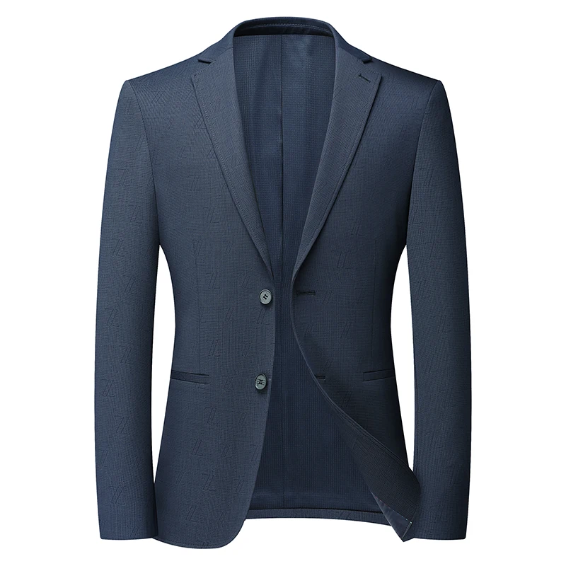 

Men Suit Jacket With Discreet Lettering Blazer Dark Blue Shadow Script Business Coat Male Nothced Collar Outfit Outerwear 2025