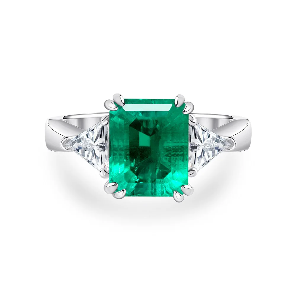 

New S925 Silver Classic Three Stone Inlaid 6 * 8 Rectangular 1.75 Carat Nurturing Green Fashion Ring Wedding Jewelry