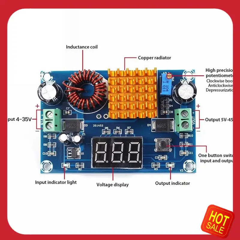 A08I 2Pcs XH-M411 DC 4-35V To 5-45V Boost Module Digital Voltmeter Boost Converter Board 5A Power Adjustable Step-Up Module