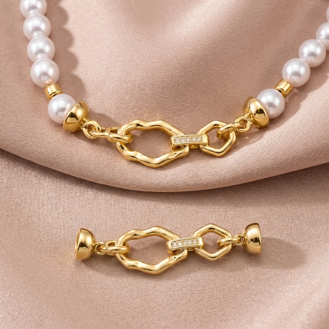 18K Gold Plated Brass With Zircon Round Fastener Clasps Lock,Bracelet Closured Connector For DIY Jewelry Making Accessories
