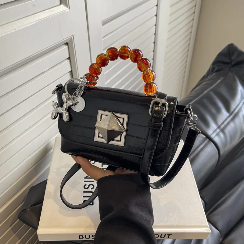 

2026 New Fashion Bead Lock Handbag Silver Premium Versatile Shoulder Bag Crossbody Bag