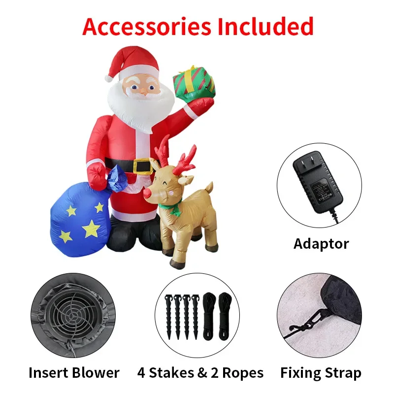 كيس هدايا سانتا كلوز قابل للنفخ لعيد الميلاد ، حديقة خارجية ، ديكور حديقة ، دمية مضخمة ، ضوء ليلي ، غزال الكريسماس ، 6 أقدام ، m