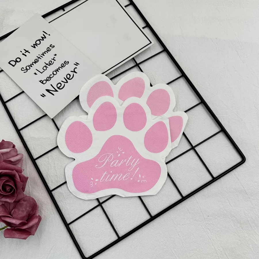 20Pcs Paw Shaped Paper Napkins Disposable Dog Cat Footprint Tissue Pet Theme Birthday Puppy Party Table Decor Supplies