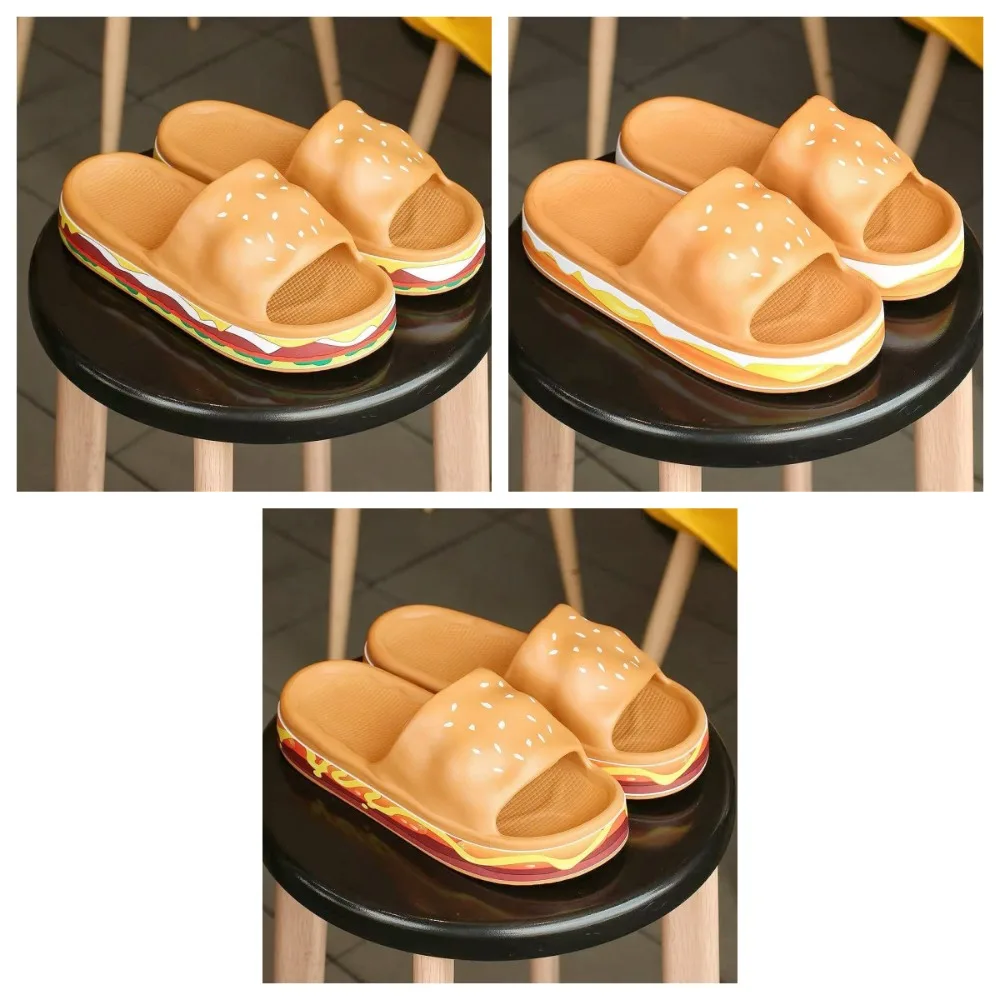 รองเท้าแตะรูปแฮมเบอร์เกอร์ ดีไซน์สร้างสรรค์ พื้นนุ่ม ตลก ผลิตจากวัสดุ EVA กันลื่น พื้นหนา รองเท้าแตะ 3 มิติ สำหรับใส่ในบ้าน