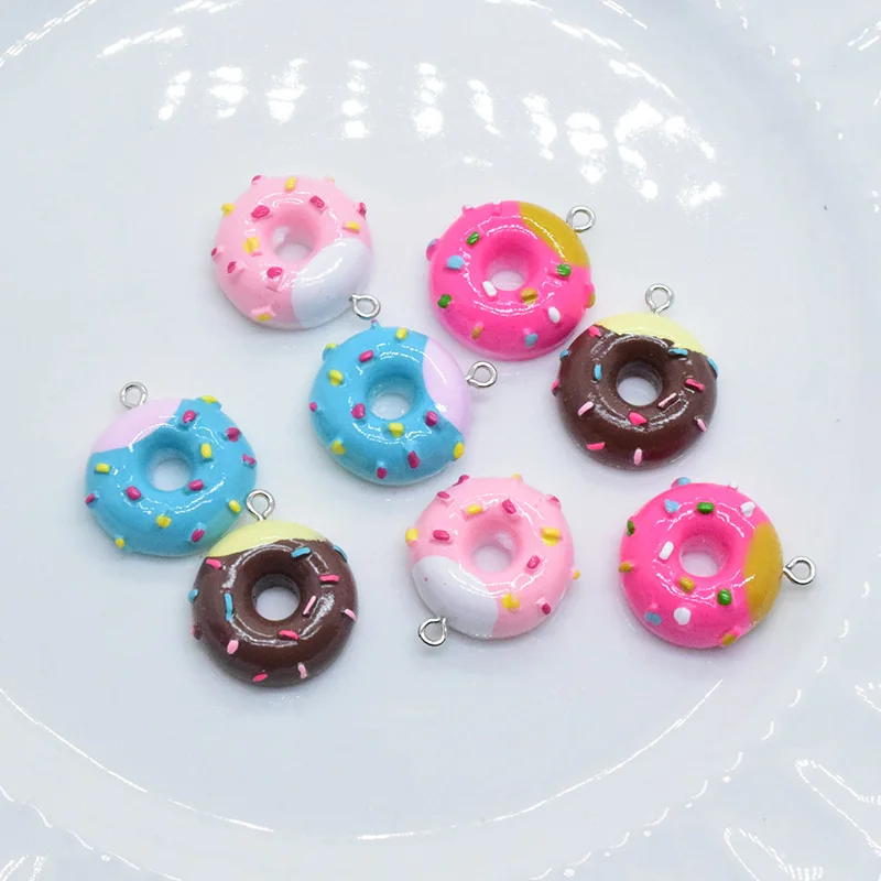 10pcs Colorful Hollow Donut Resin Earring Charms Cute Food Pendant For Keychain Making Supplies Mini Crafts Diy Jewelry W36