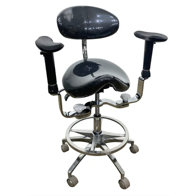 Dental Equipment Ergonomic saddle chair with adjustable double armrest leg rest mute wheel back for hospital and clinic