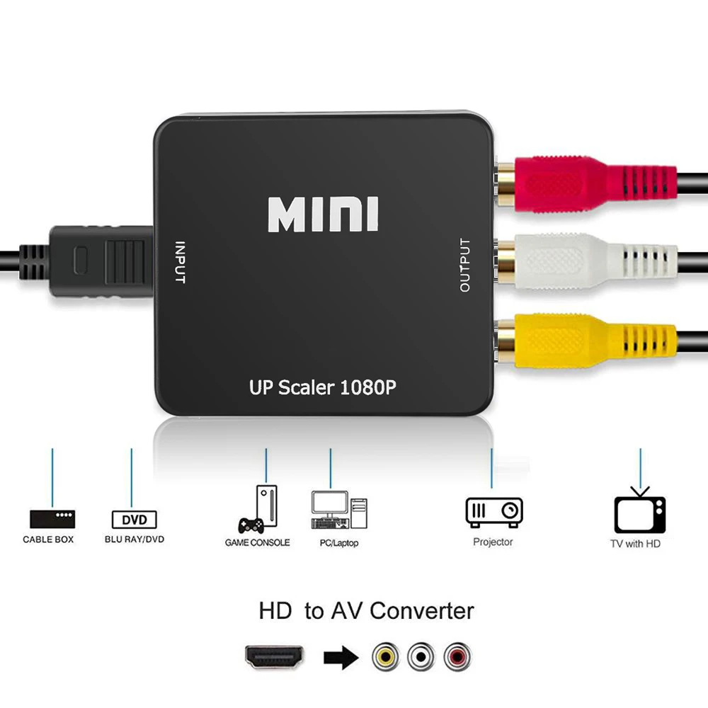 1080P HDMI-kompatybilny z adapterem skalera AV videobox konwerter kompozytowy HDMI-kompatybilny z RCA CVSB L/R wideo Mini HD2AV