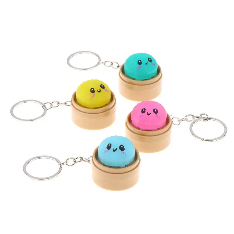 Cute Squishy Steamed Bun Keychain Press Activated LED Light Mini Steamer Base for Bag Decoration
