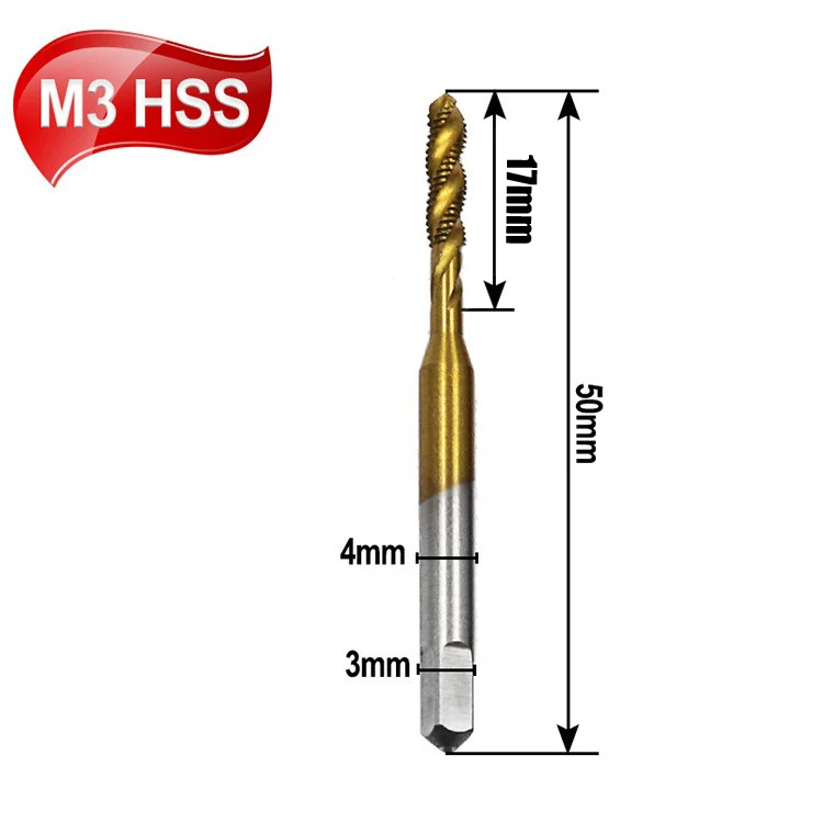 1 Stuks Spiraal Handkraan Titanium Vergulde Spiraal Groef Machine Tap/M4/M5/M6/M8 Voor Hout Ijzer Aluminium Dun Roestvrij Staal