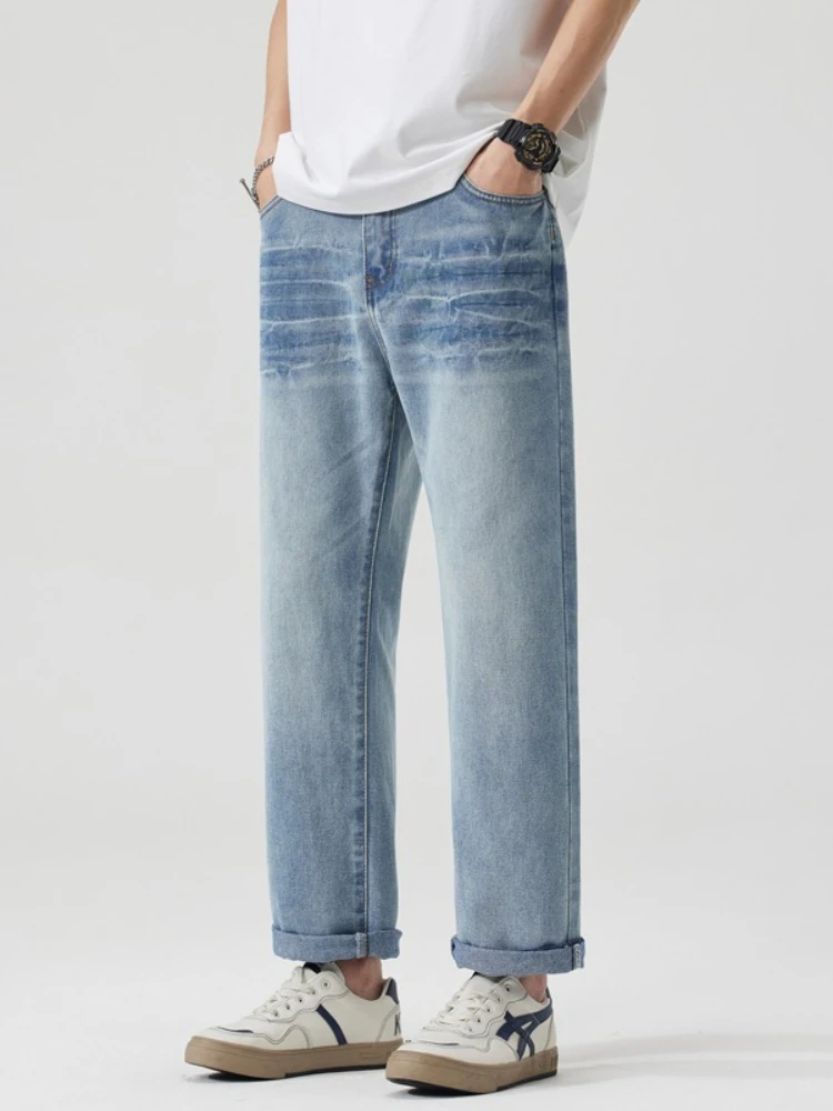 

Vintage Jeans Men Autumn New Personality Fashion Korean Straight Denim Pants Casual Loose Streetwear Male Denim Trousers
