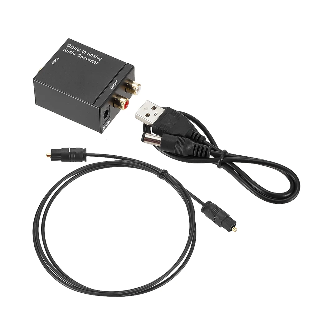 Digital Optical Coaxial Signal to Analog DAC SPDIF Stereo 2*RCA Audio Converter Adapter With Fiber Optical Cable 3.5MM Jack