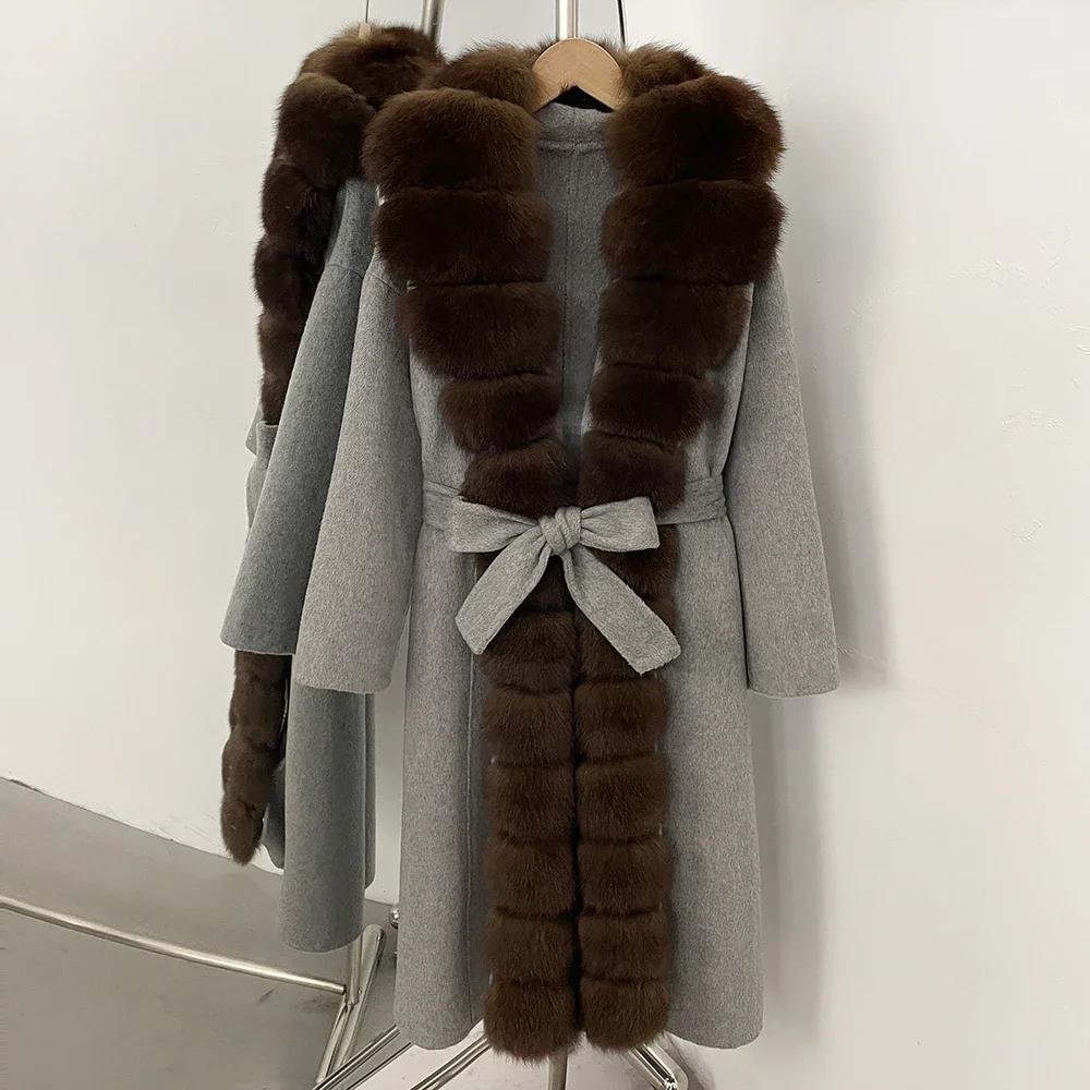 OFTBUY Fur Coat Warm Clothes Fox Fur Female Wool Coat Spring Long Sleeves Long Wool New Autumn Winter Women Real Fur Jacket