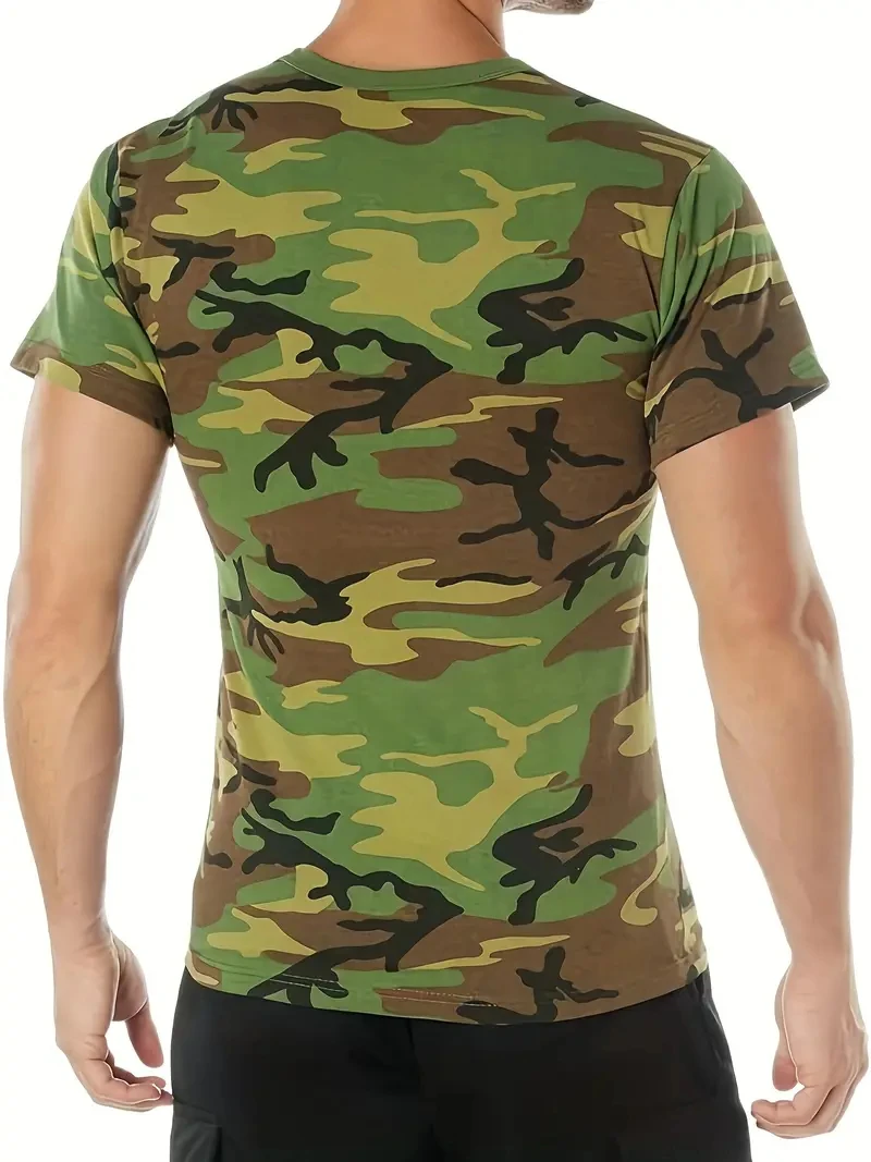 Men\'s fashion camouflage T-shirt, summer lightweight quick-drying sports short sleeve, digital printing, outdoor casual tops