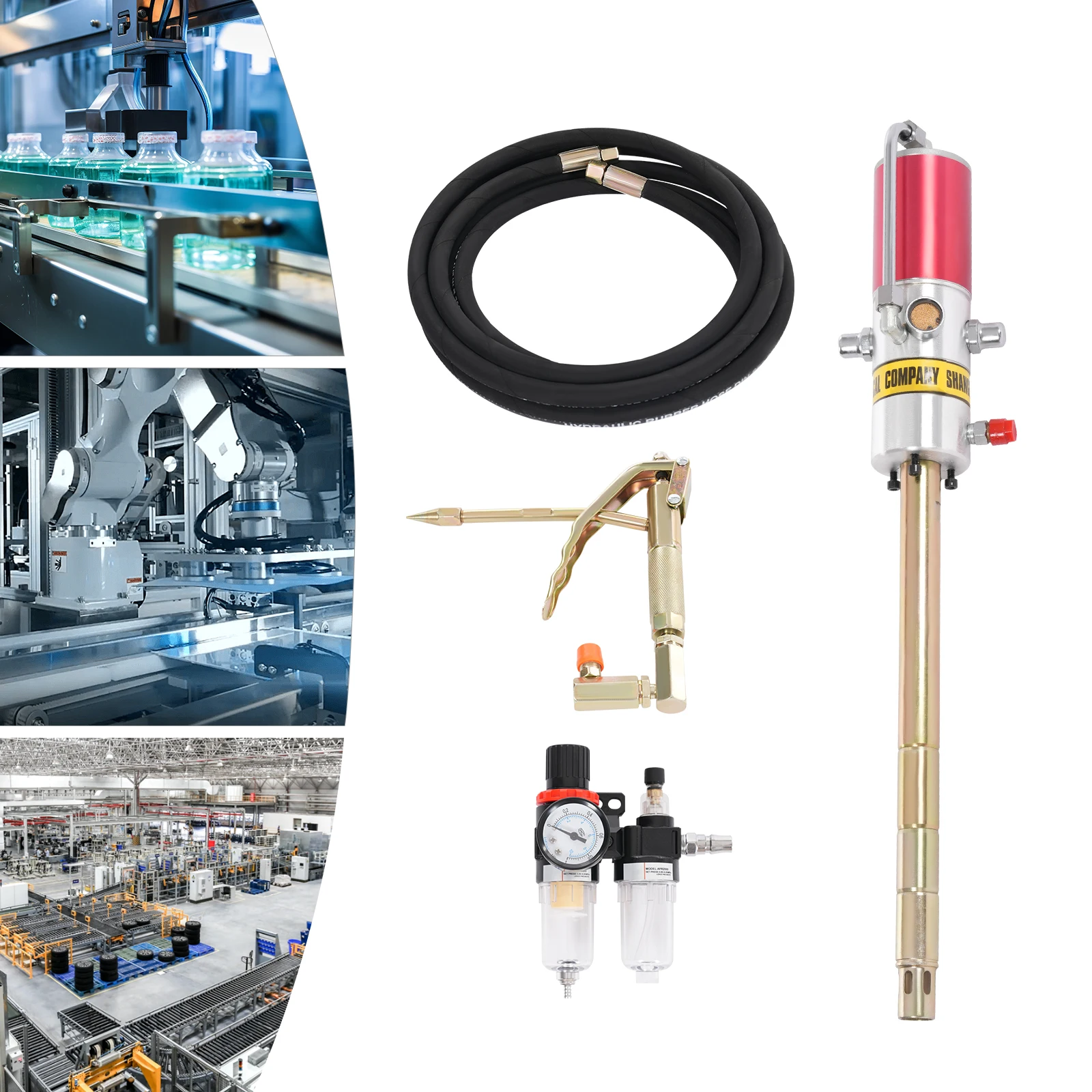 

50:1 Ratio Aluminum Air Operated Grease Pump,Gold Black Grease Pump 4m Pipe Oil Output 0.85L for Industries,Workshops