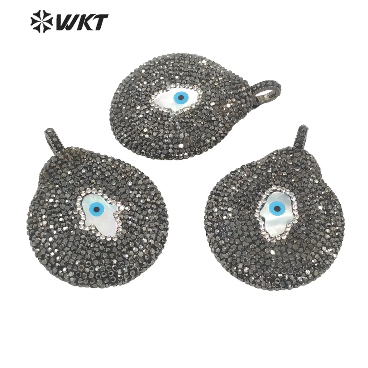 WT-JP292 WKT Unique Natural Shell Pendant Palm Eye Round Pendant Inlaid Zircon Pendant Ladies Jewelry Necklace Pendant