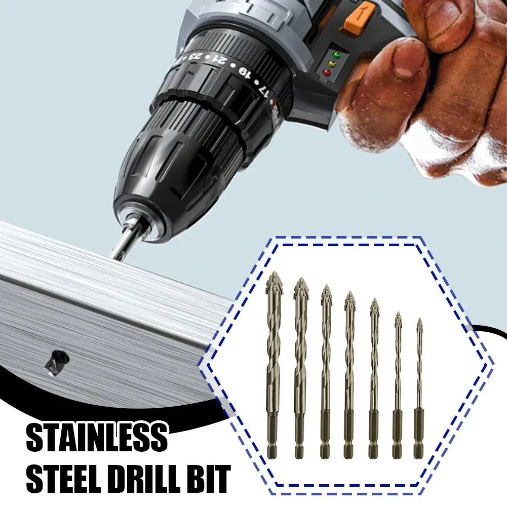 7-in-1 Hex Masonry Drill Bits 1/4 Shank Titanium Steel Metal Cross Drill For Glass Ceramic Concrete Brick Hard Drill Bit Se L0Q6