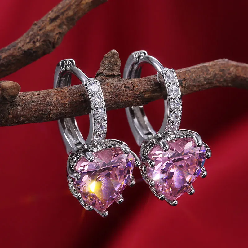 2026 Exquisite Women\'s Earrings Pink Zircon Romantic Wedding Accessories High End Anti Allergy and Beautiful Engagement Jewelry
