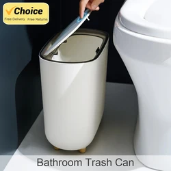 Bathroom Narrow Shape Trash Can Toilet Side Garbage Can with Lid Kitchen Odorproof Trash Bin Covered Trash Can Wastepaper Basket