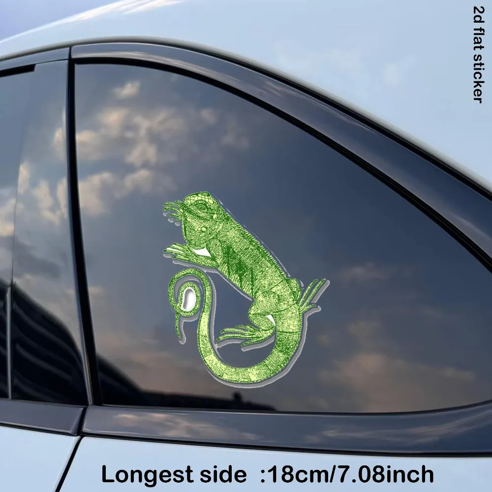 1Pc 2D Flat Green Lizard Vinyl Sticker, Waterproof Decal for Car Laptop Phone Smooth Surface Decor, Holiday Gift