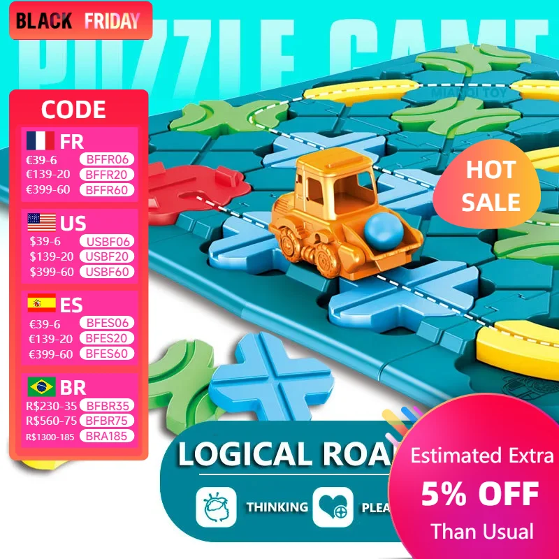 Kids Road Maze Montessori Logical Road Builder Game Assembly Building Puzzle Learning Education Toys For Children Birthday Gift