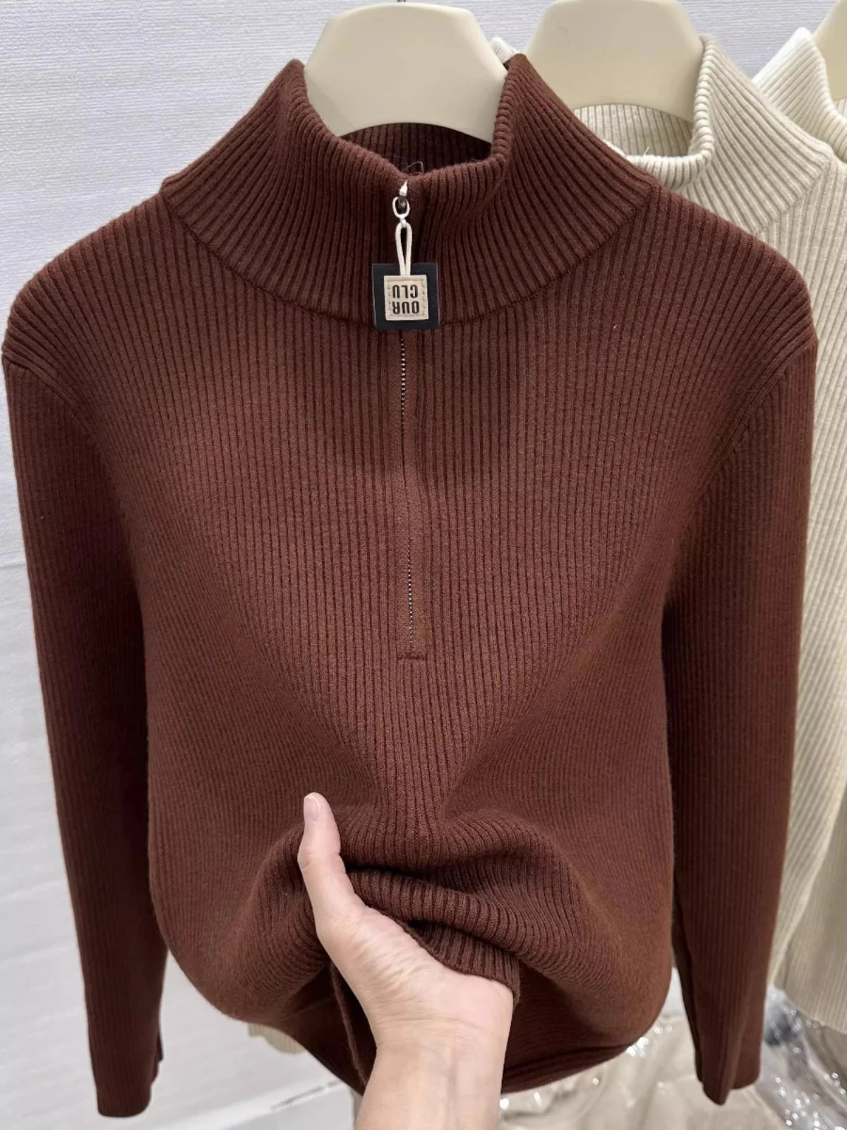 

Женский зимний высокий Ne Long Sve трикотаж, повседневный универсальный теплый свитер на молнии, сандалии ape Pear Ape