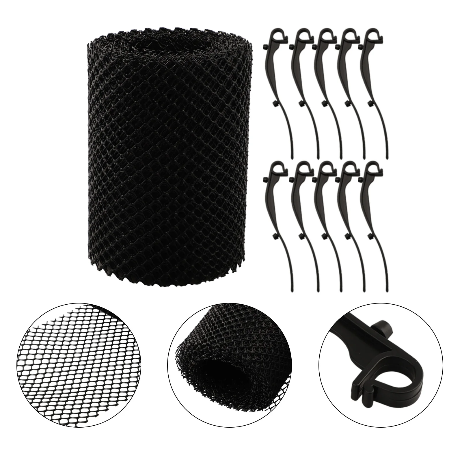 Gutter Guard Mesh Cover With 10 Hook Black Plastic Anti-Clog Mesh Rain Protection Cover Filter Fallen Leaf Debris Protective Net