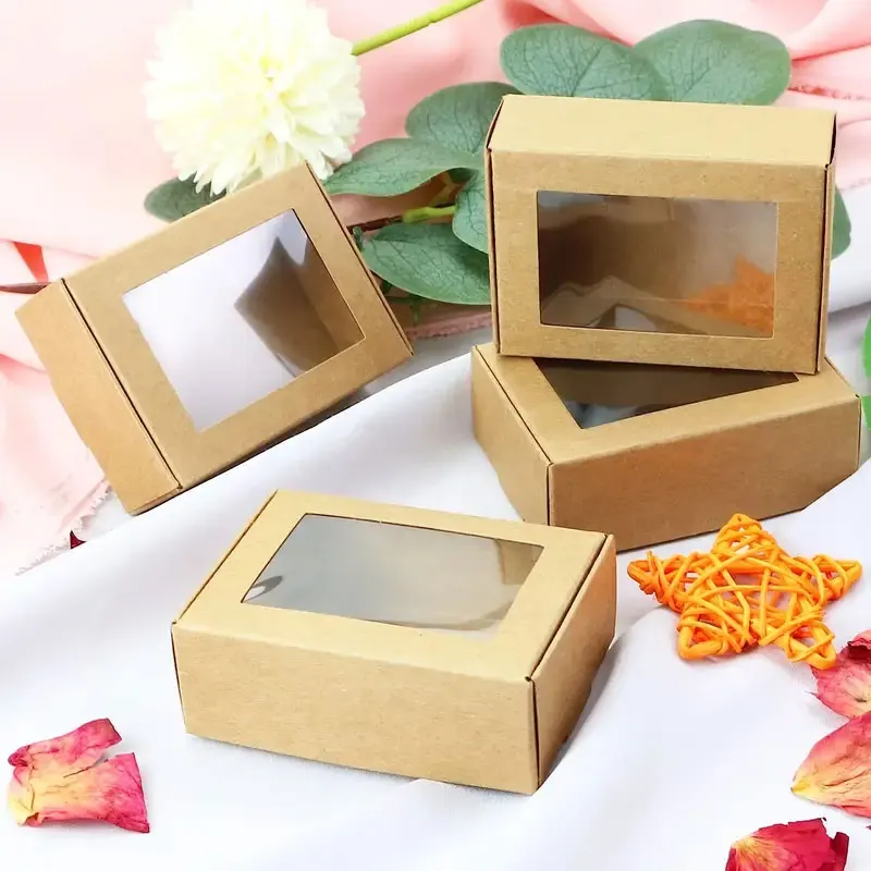 10pcs Square Clear Windows, White Paper Boxes For Candy, Soap, Muffins, Chocolates, Ideal For Weddings, Party