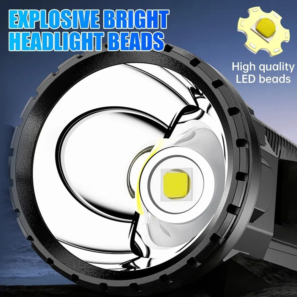 

Водонепроницаемый прожектор для кемпинга с боковыми огнями, мощный ручной фонарь с регулируемой яркостью, перезаряжаемый через USB аккумулятор 1200 мАч