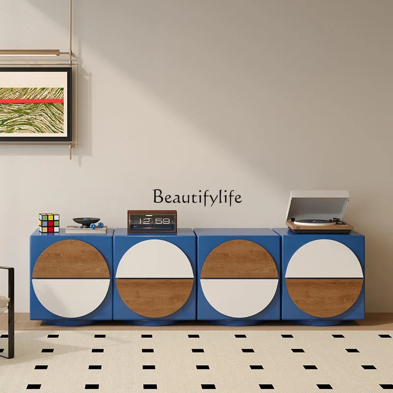 

ld36*Italian Solid Wood Storage Side Cabinet Modern Minimalist Walnut Grain Locker