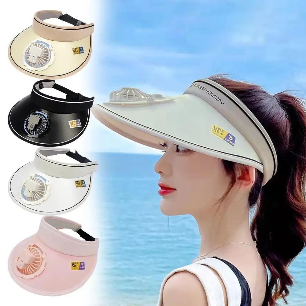 Breathable UV Protection Visor Women Summer Sun Hat Hat Fan Empty Adjustable Hat With Rechargeable Cycling Outdoor Dropship D6N4