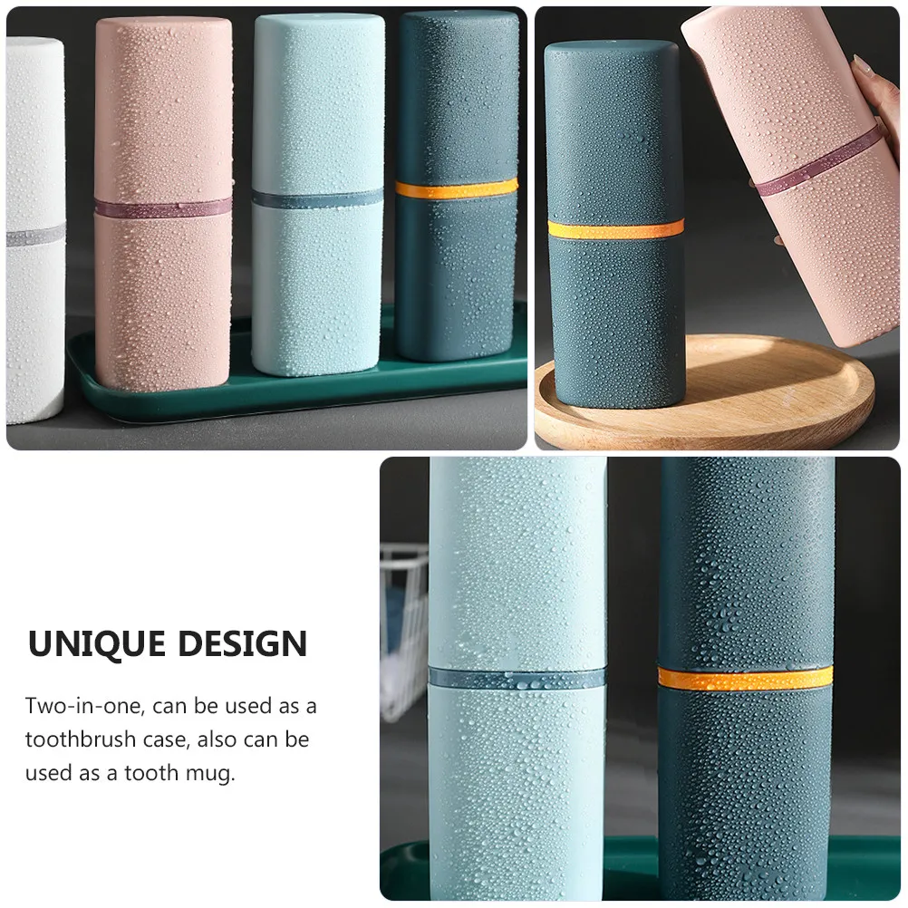 2Pcs Premium Toothbrush Case Storage Box Portable Two-in-One Toothbrush Cup with Rounded Corners for Home Travel Use Dark Blue