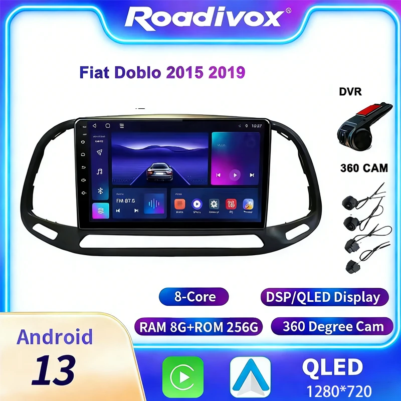AI Voice Carplay Car Stere Android  For Fiat Doblo 2015 2019 Car Stereo Radio GPS Navi  Adio Multimedia Video Player Carpl 2 DIN