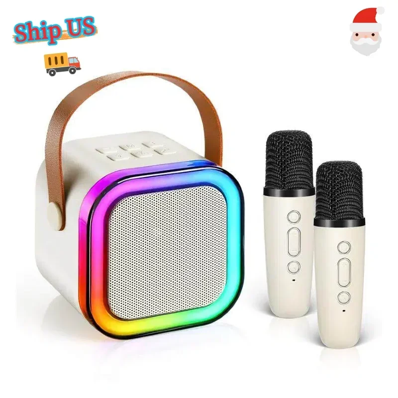 Kid Birthday Gift: Portable RGB Karaoke Machine | 2 Wireless Mics + Bluetooth 5.3 Hi-Fi Speaker | Home KTV Ready