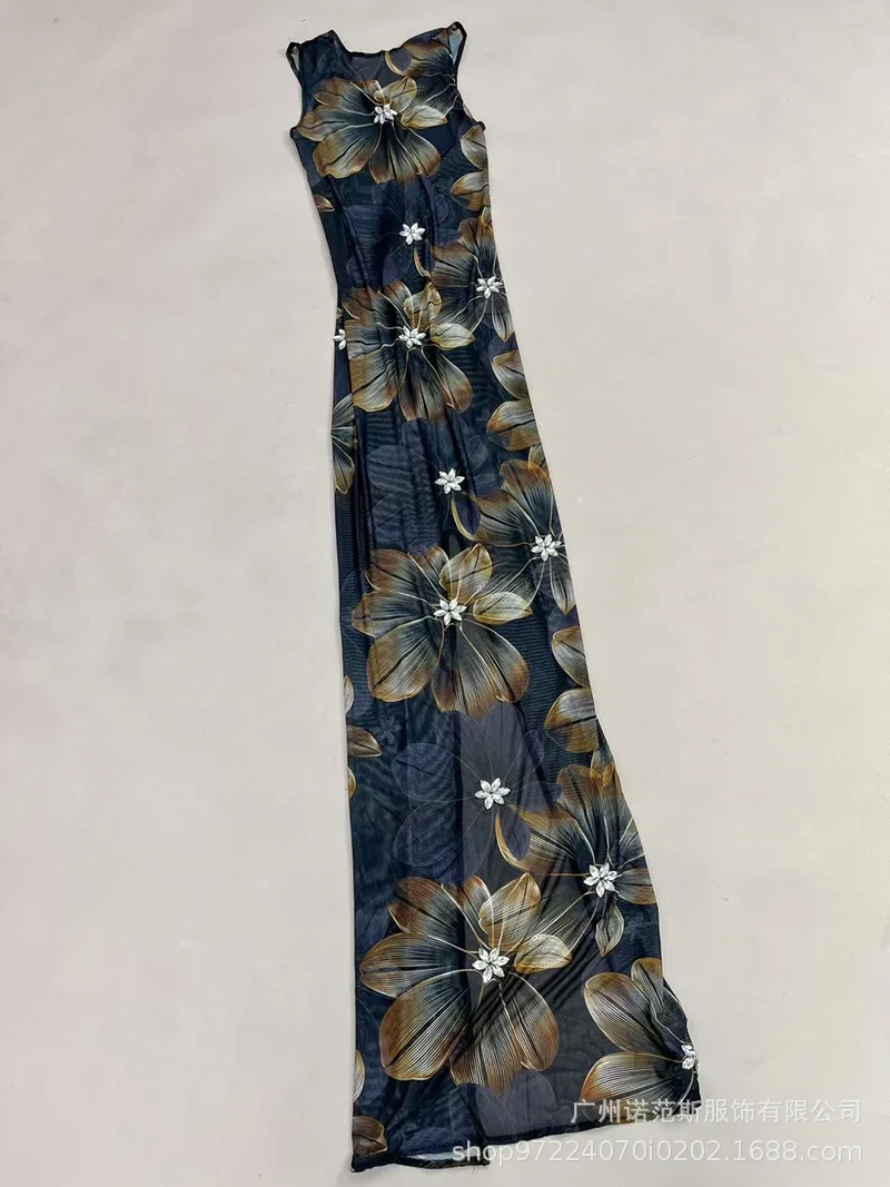 Seksowna Sukienka z Siateczki z Podkreśloną Talia, Przezroczysta, Modelka Dorosła, Trendy na Wybieg, Koktajlowa, Wieczorowa, Mini Sukienka, Seksowna i Gorąca