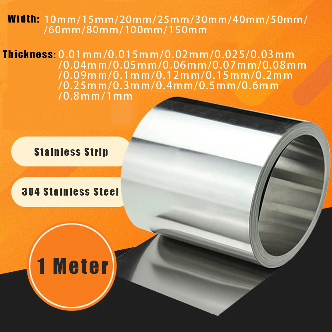 1 Meters 304 Stainless Steel Strip Sheet Steel Soil Steel Strip 0.01 0.015 0.02 0.025 0.03 0.04 0.05 0.1 0.2 0.3 -1mm Thickness