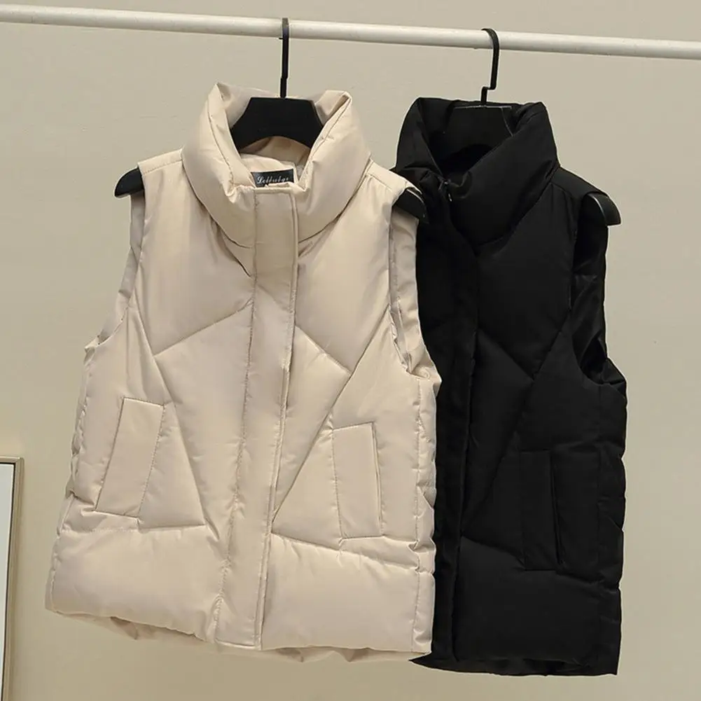 

Zipper Closure Women Vest Women Polyester Vest Thickened Padded Women's Winter Vest Coat Warm Stand Collar Waistcoat with Zipper