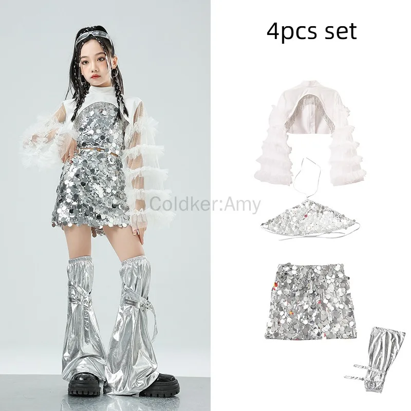 

Girls Sequin Dance Costume Hip Hop Jazz Dance Costumes Modern Dancing Outfits 4-16 Years Old Dress Up Clothes