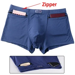 Man Hidden Zippers Underwear with Seamless Condom Pockets Outdoor Travel Secret Bag Lingeire Breathable Boxers for Money Safe